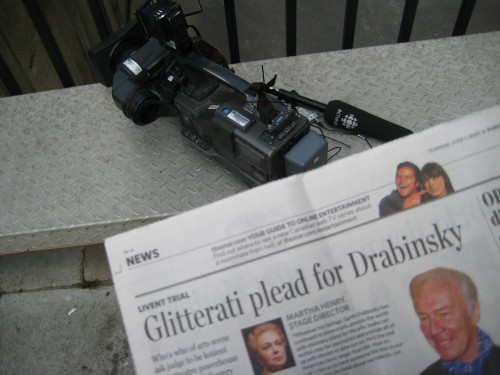 â€˜Toronto Starâ€™ headline reads â€˜Glitterati plead for Drabinskiâ€™Â as video camera and CBC mike sit nearby