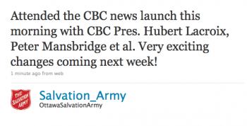 Salvation_Army: Attended the CBC News launch this morning.... Very exciting changes coming next week!