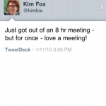 Kim Fox in a long meeting